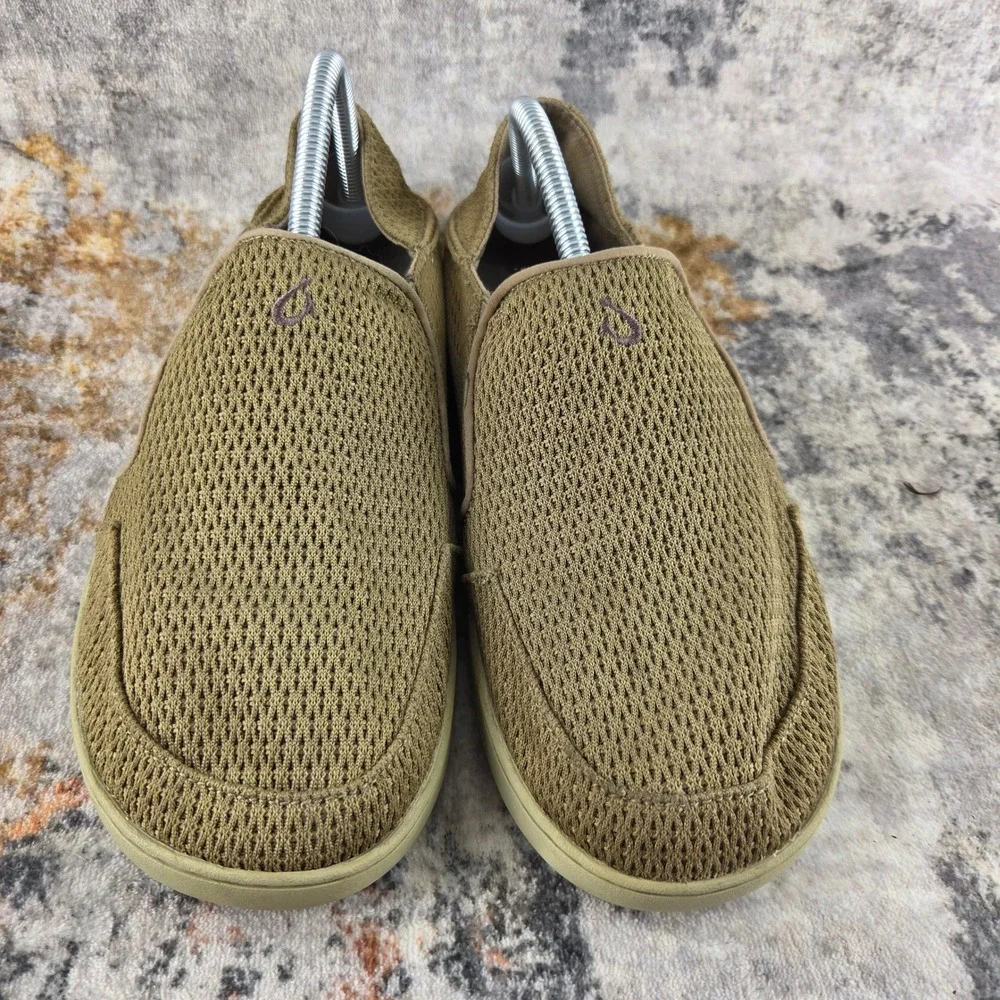 OluKai Shoes Nohea Mesh Men 9.5 Brown Slip On Drop Heel Loafer Casual Resortwear